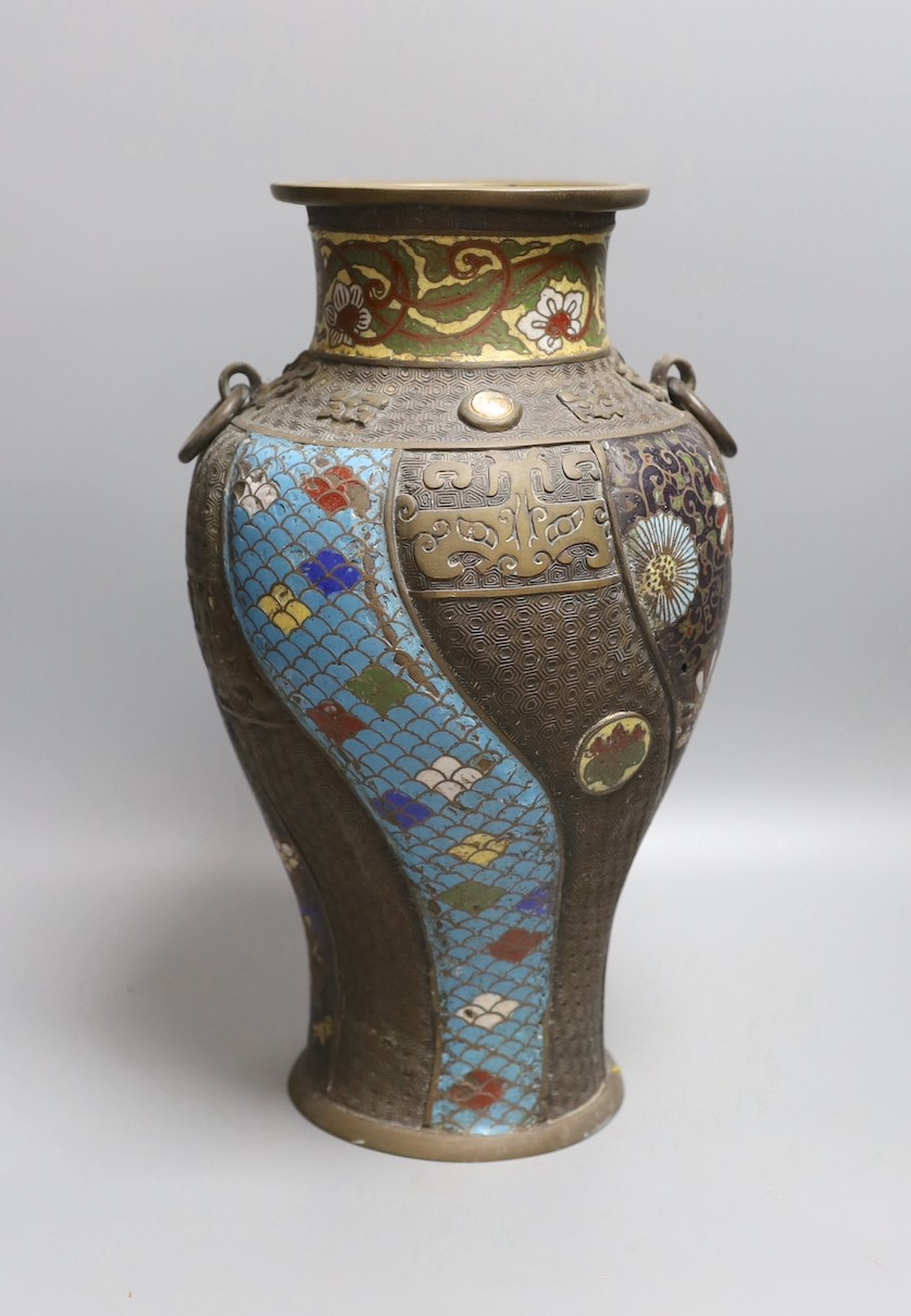 A Japanese champleve enamelled vase - 37cm high